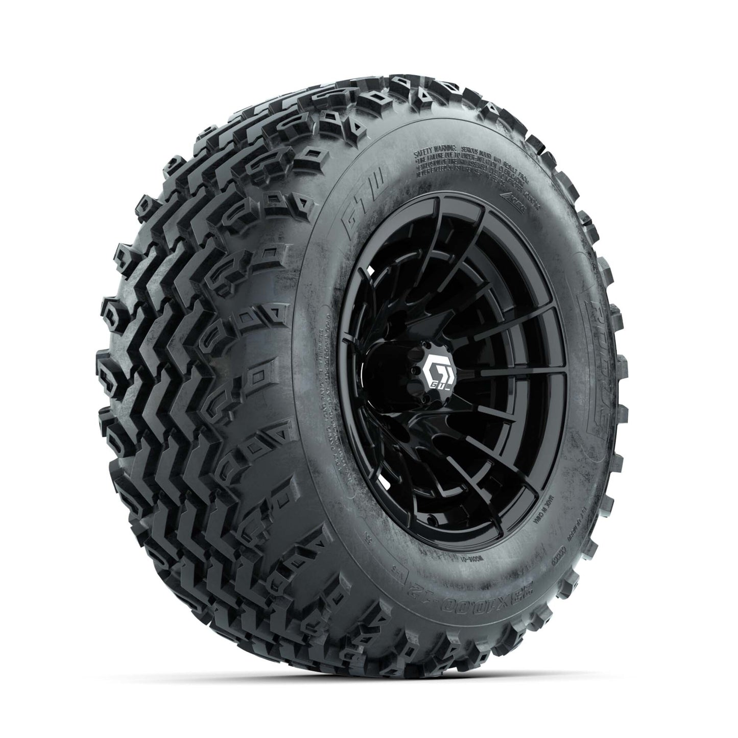 GTW® Boost Gloss Black 12 in Wheels with 23X10.00-12 Rogue All-Terrain Tires – Full Set
