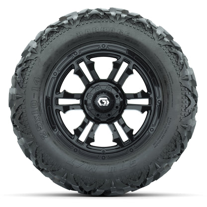 GTW Shogun Gloss Black 14 in Wheels with 25x10-14 Barrage Mud Tires – Full Set
