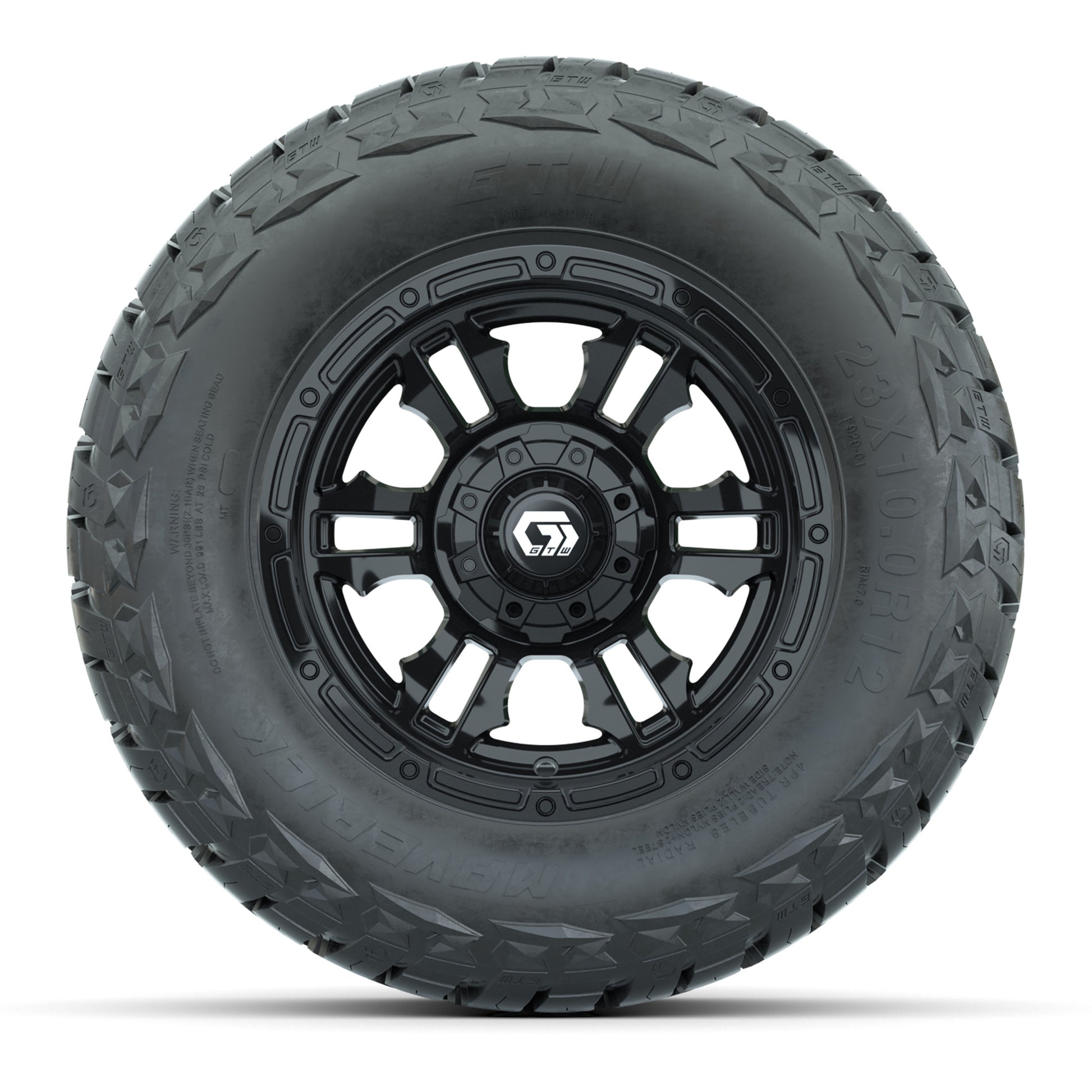 GTW Shogun Black 12 in Wheels with 23x10.00-R12 Maverick All-Terrain Tires – Full Set