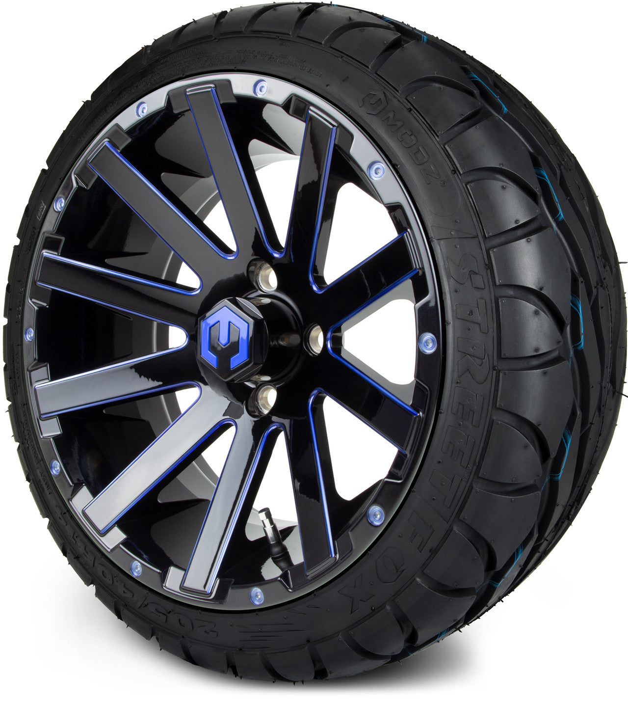 MODZ® 14" Mauler Glossy Black and Blue with Ball Mill Wheels & Street Tires Combo