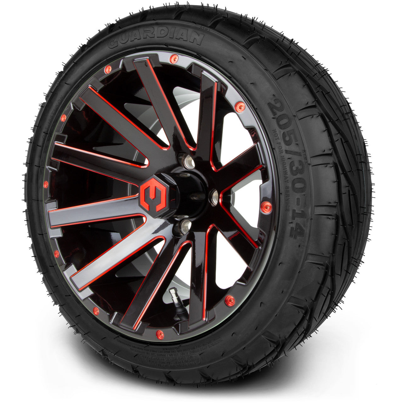 MODZ® 14" Mauler Glossy Black and Red with Ball Mill Wheels & Street Tires Combo
