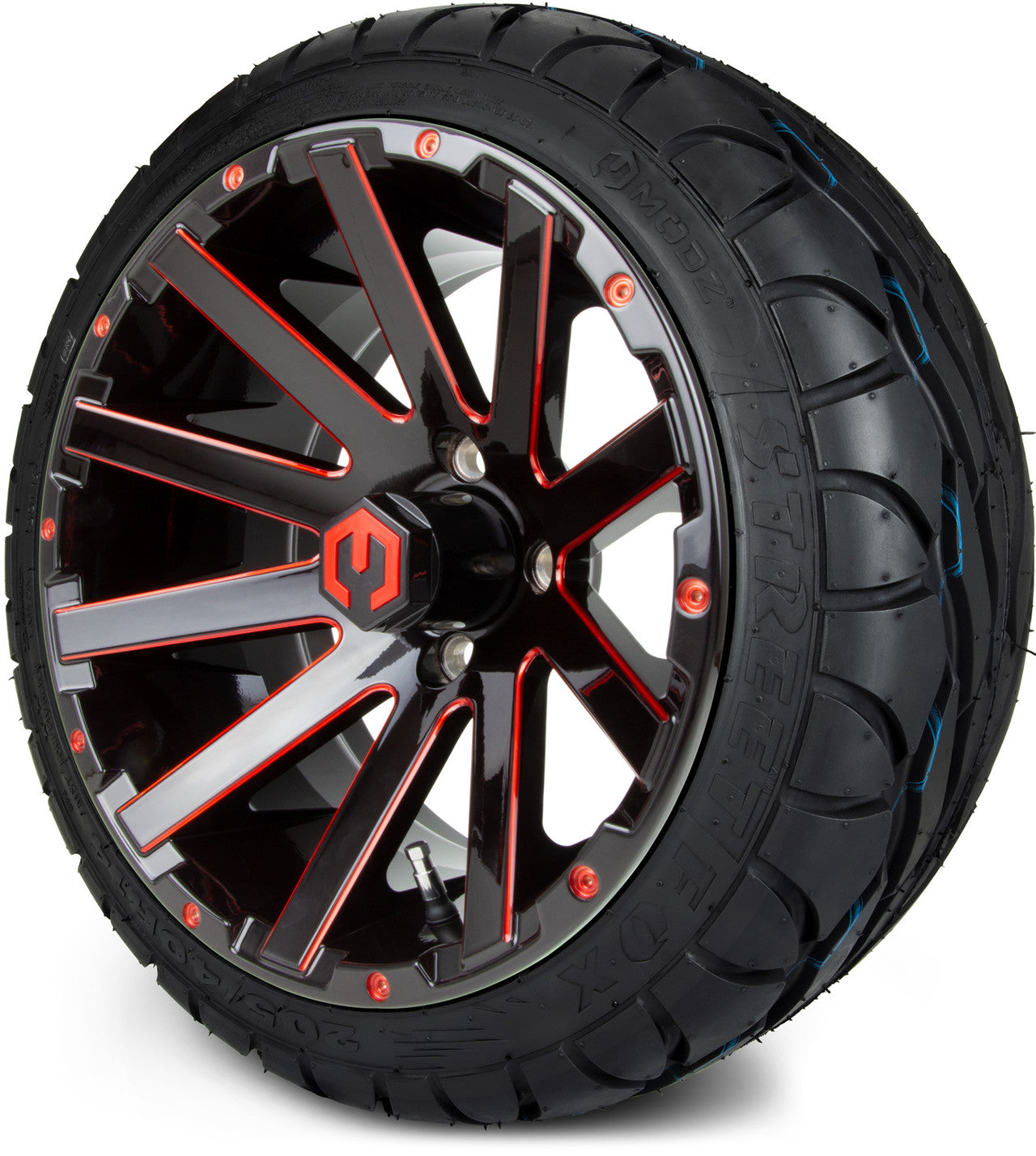 MODZ® 14" Mauler Glossy Black and Red with Ball Mill Wheels & Street Tires Combo
