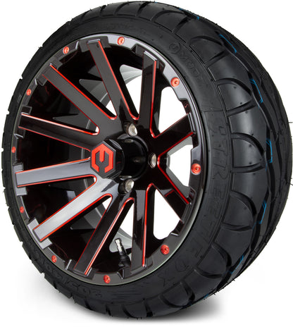 MODZ® 14" Mauler Glossy Black and Red with Ball Mill Wheels & Street Tires Combo