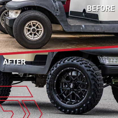 GTW Vortex Matte Gray/Machined 14 in Wheels with 25x10-14 Barrage Mud Tires – Full Set