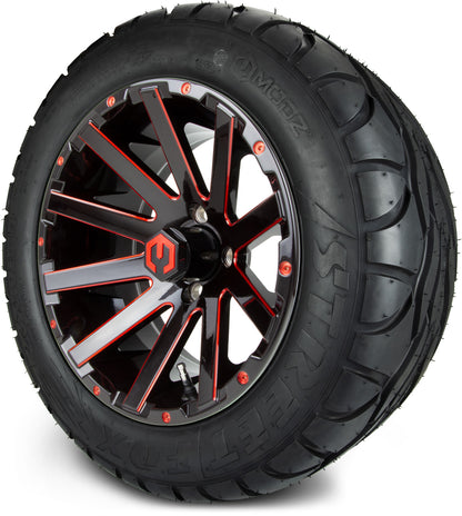 MODZ® 14" Mauler Glossy Black and Red with Ball Mill Wheels & Street Tires Combo