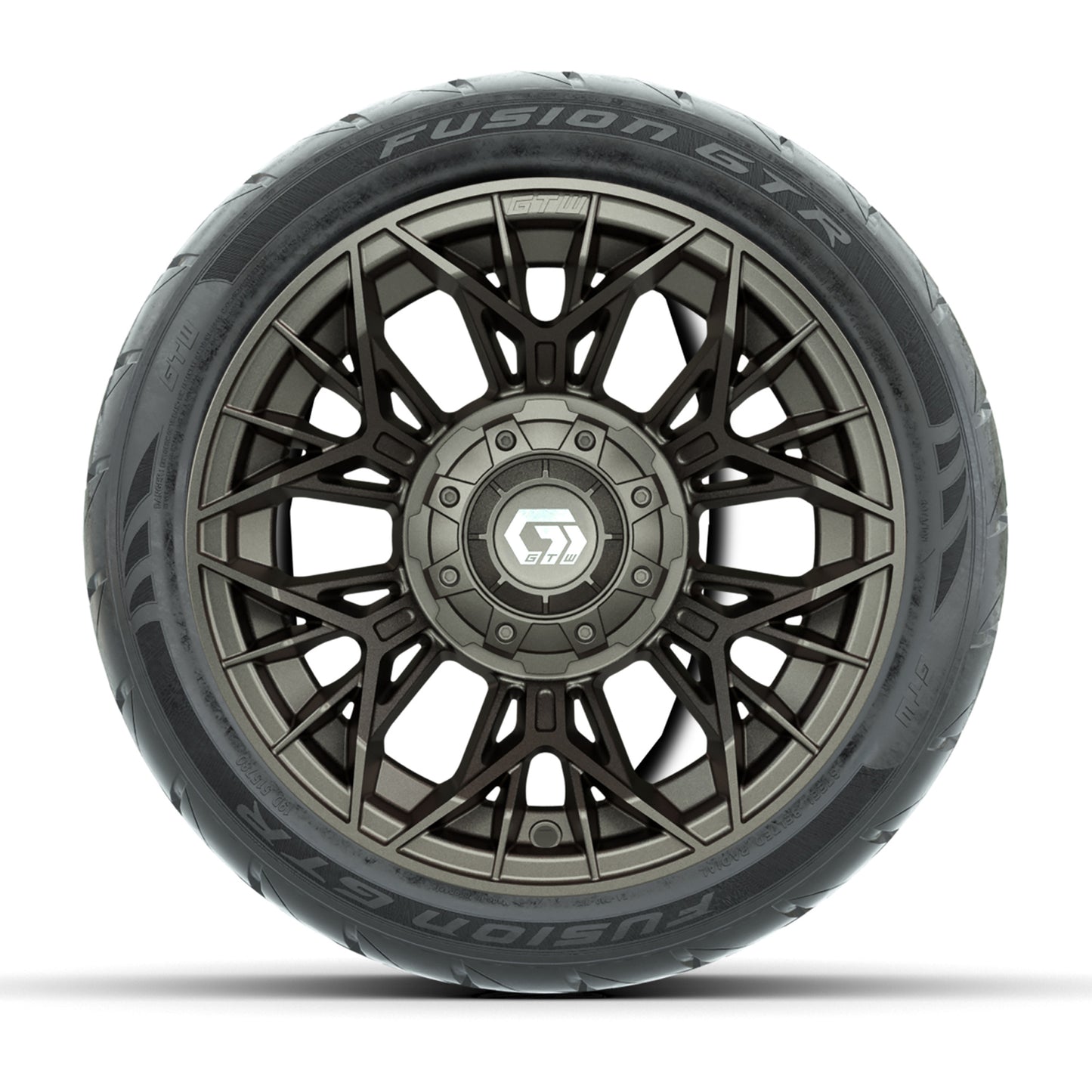 GTW® Stellar Matte Bronze 12 in Wheels with 215/40-R12 Fusion GTR Steel Belt Radial Street Tires – Full Set