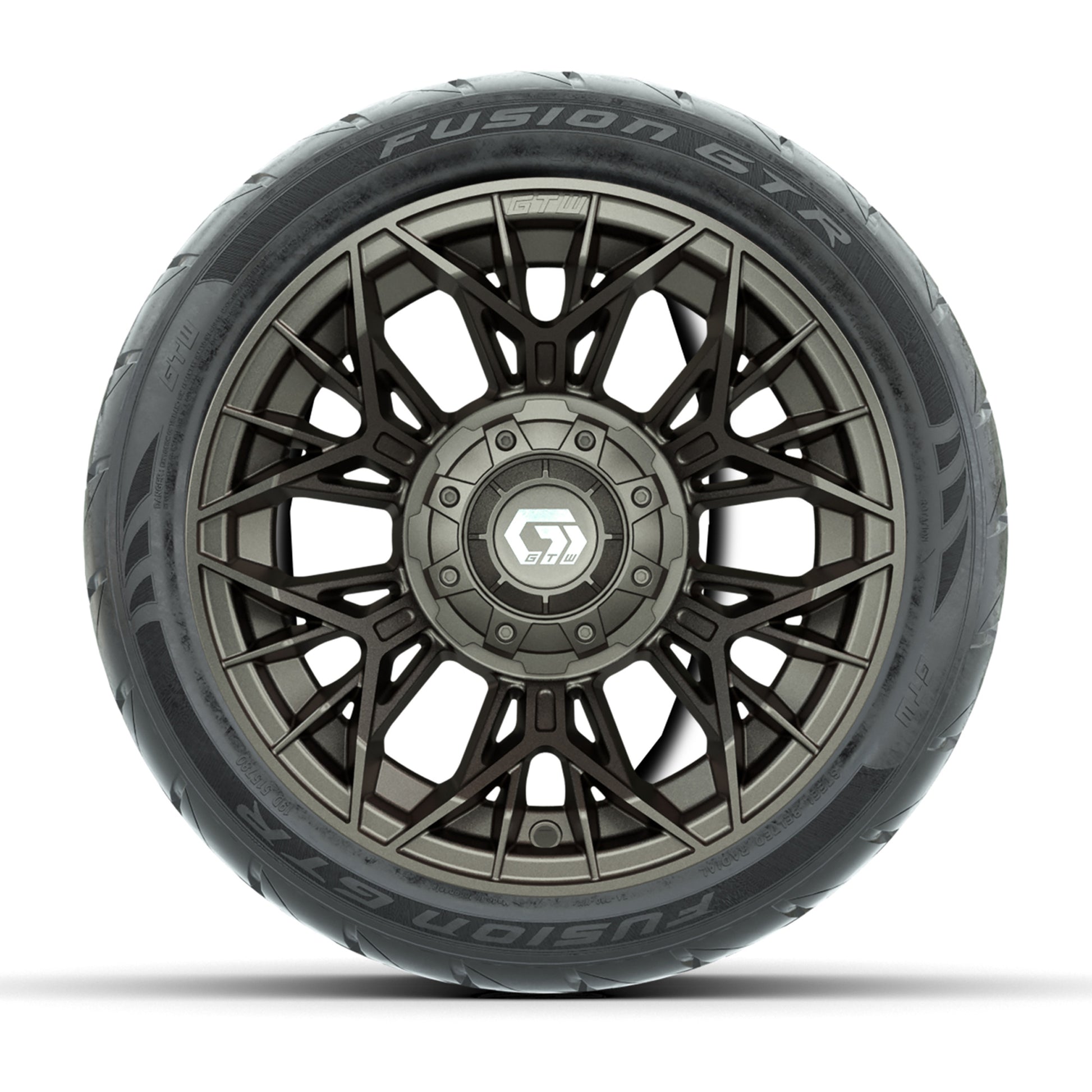 GTW® Stellar Matte Bronze 12 in Wheels with 215/40-R12 Fusion GTR Steel Belt Radial Street Tires – Full Set