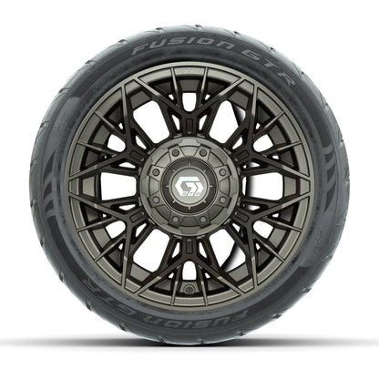 GTW® Stellar Matte Bronze 12 in Wheels with 215/40-R12 Fusion GTR Steel Belt Radial Street Tires – Full Set