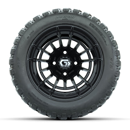 GTW® Boost Gloss Black 12 in Wheels with 20X10-12 Nomad Steel Belt Radial All-Terrain Tires – Full Set