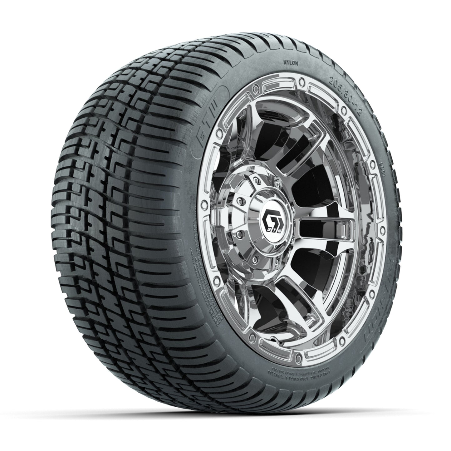 GTW® Shogun Chrome 12 in Wheels with 205/30-12 Fusion Street Tires – Full Set