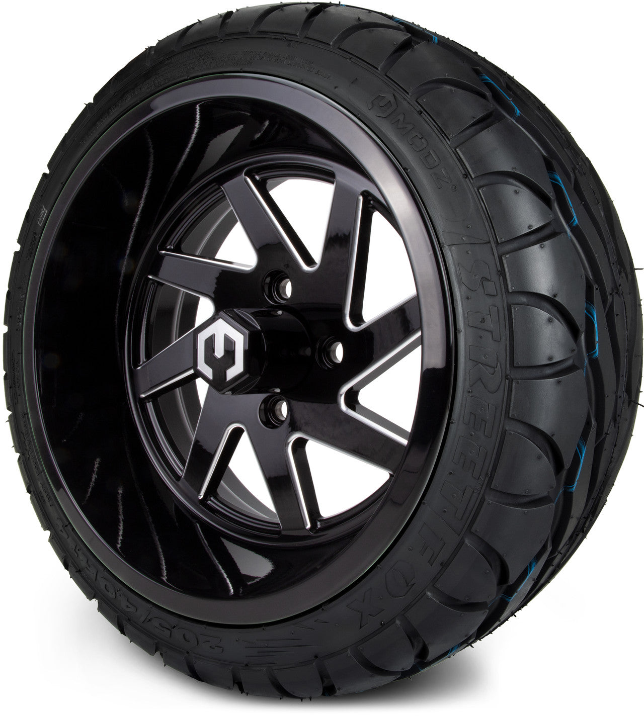 MODZ® 14" Fury Glossy Black with Ball Mill Wheels & Street Tires Combo