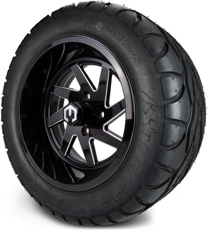 MODZ® 14" Fury Glossy Black with Ball Mill Wheels & Street Tires Combo