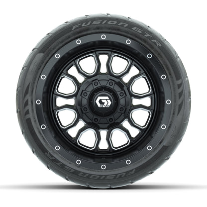GTW® Volt Black/Machined 12 in Wheels with 215/40-R12 Fusion GTR Steel Belt Radial Street Tires – Full Set