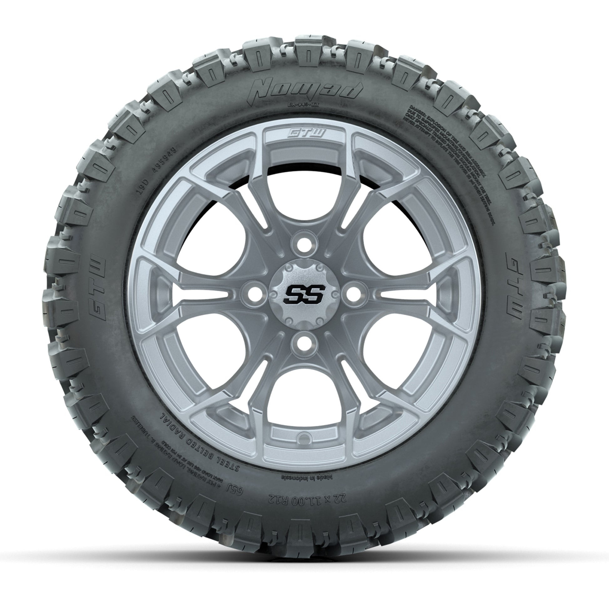 GTW® Spyder Silver Brush 12 in Wheels with 22X11-R12 Nomad Steel Belt Radial All-Terrain Tires – Full Set