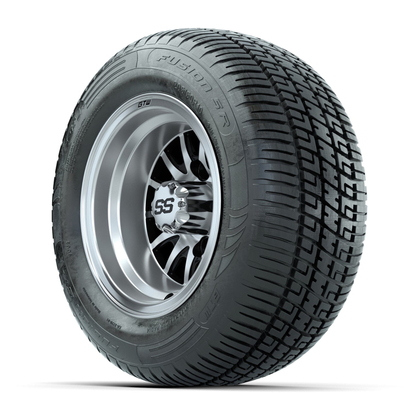 GTW Medusa Black/Machined 10 in Wheels with 205/50-R10 Fusion S/R Radial Steel Belt Street Tires - Full Set