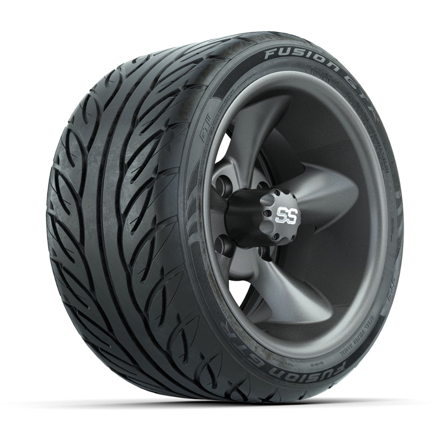 GTW® Godfather Matte Gray 12 in Wheels with 215/40-R12 Fusion GTR Steel Belt Radial Street Tires – Full Set