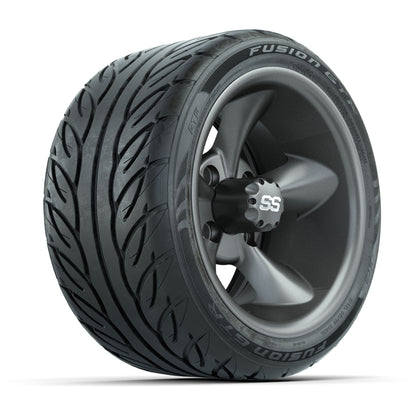 GTW® Godfather Matte Gray 12 in Wheels with 215/40-R12 Fusion GTR Steel Belt Radial Street Tires – Full Set