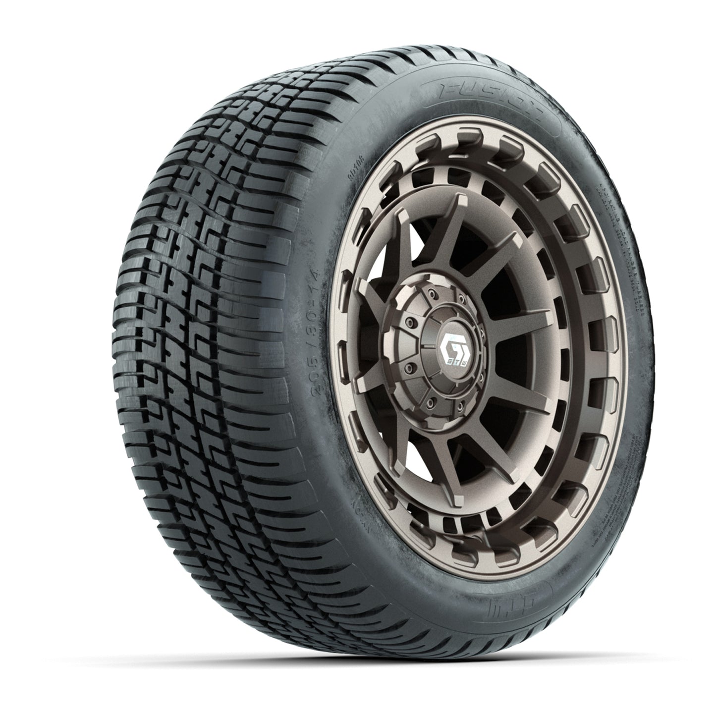 GTW® Barricade Satin Bronze 14 in Wheels with 205/30-14 Fusion Street Tires – Full Set
