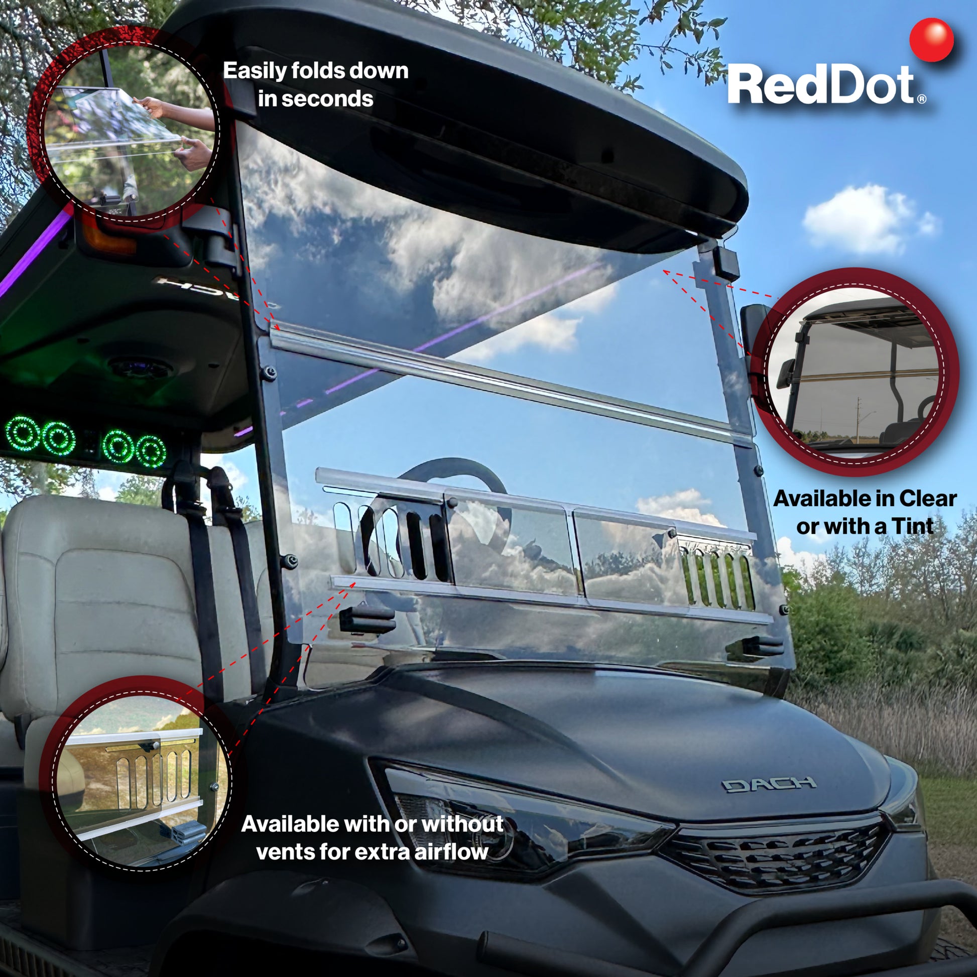 RedDot DACH Apollo Tinted Vented Folding Windshield (Years 2025-Up)