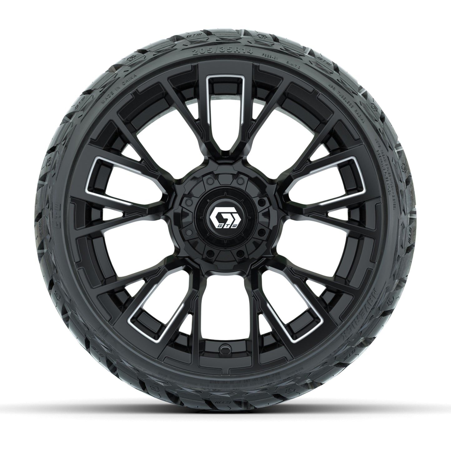 GTW Vandal Matte Black/Machined 14 in Wheels with 205/35-R14 Maverick Low-Profile All-Terrain Tires – Full Set