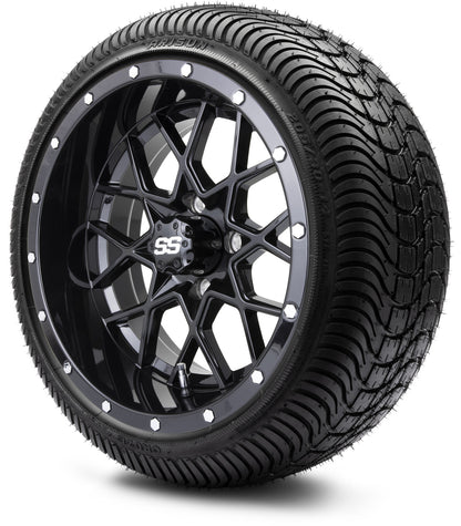 MODZ® 14" Vortex Glossy Black Wheels & Street Tires Combo