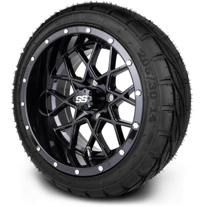 MODZ® 14" Vortex Glossy Black Wheels & Street Tires Combo