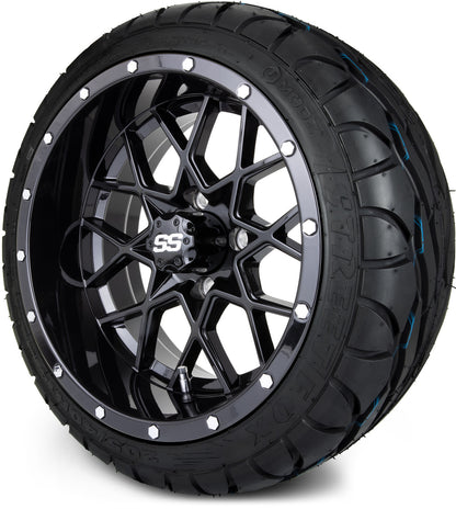 MODZ® 14" Vortex Glossy Black Wheels & Street Tires Combo