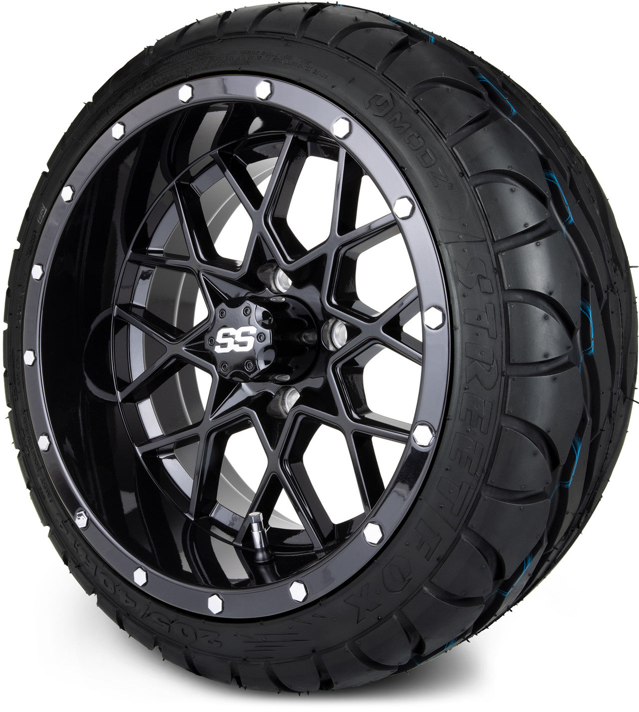 MODZ® 14" Vortex Glossy Black Wheels & Street Tires Combo