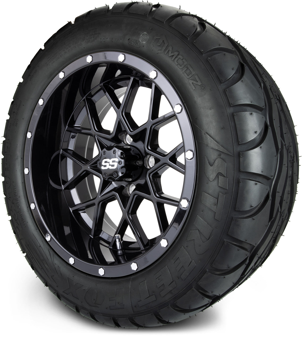 MODZ® 14" Vortex Glossy Black Wheels & Street Tires Combo