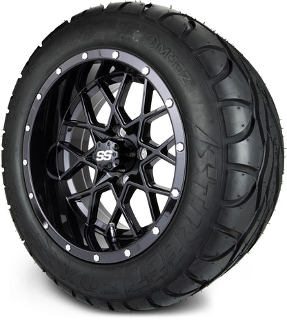 MODZ® 14" Vortex Glossy Black Wheels & Street Tires Combo