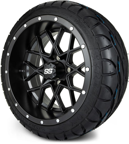 MODZ® 14" Vortex Matte Black Wheels & Street Tires Combo