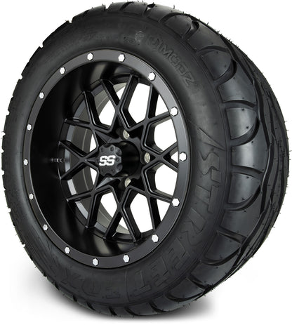 MODZ® 14" Vortex Matte Black Wheels & Street Tires Combo