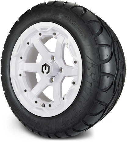 MODZ® 14" Gladiator Glossy White Wheels and Street Tires Combo