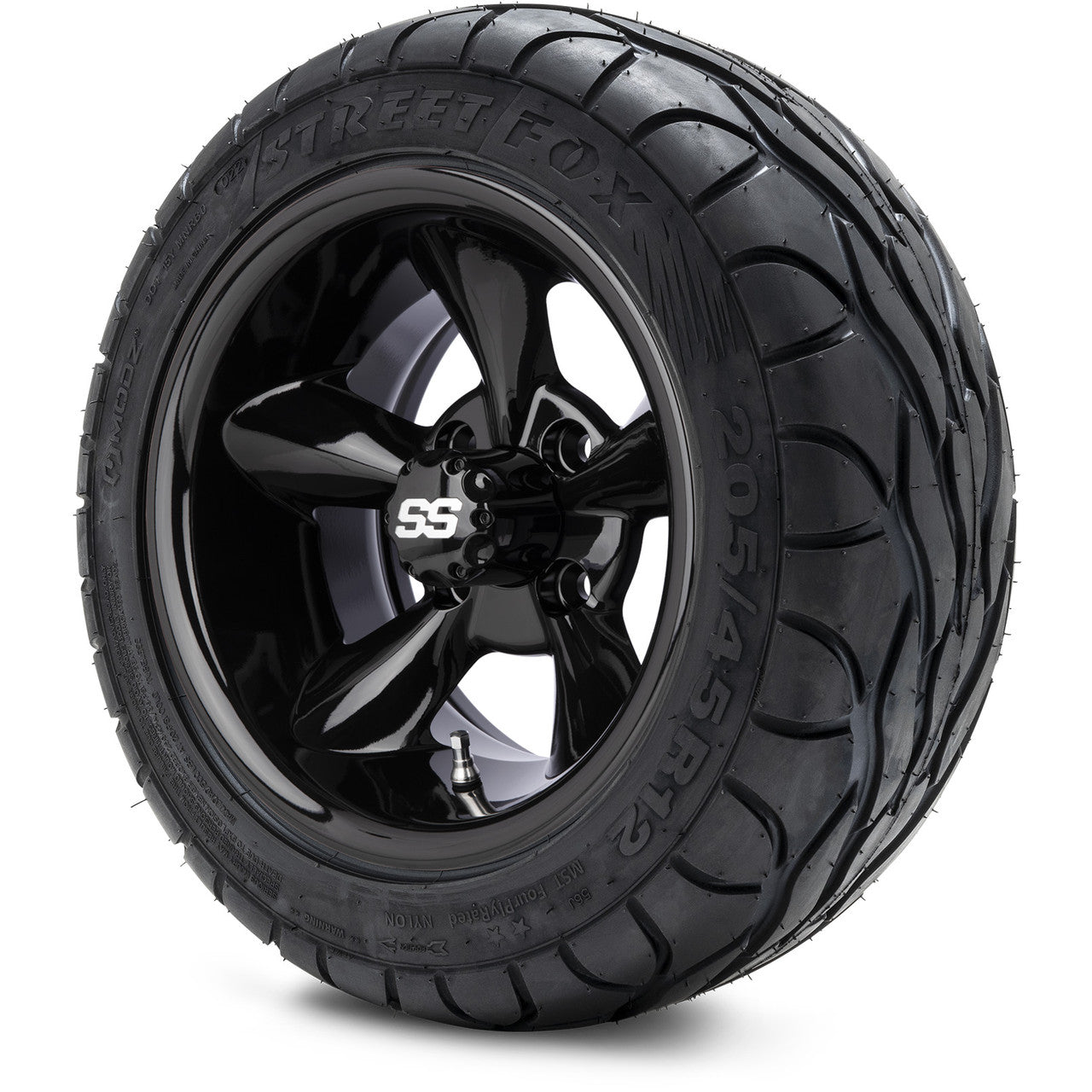 MODZ® 12" Godfather Glossy Black Wheels & Street Tires Combo