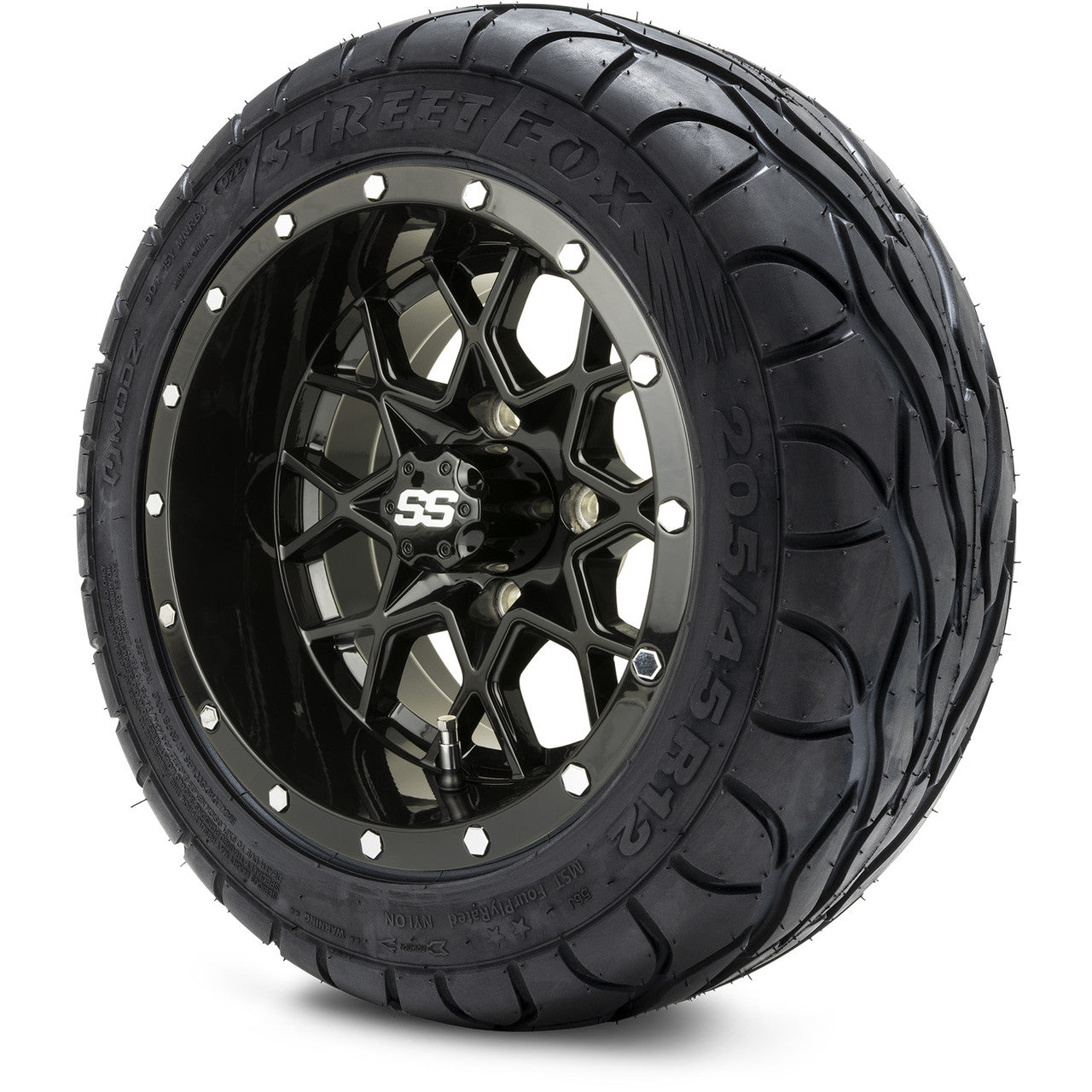 MODZ® 12" Vortex Glossy Black Wheels & Street Tires Combo