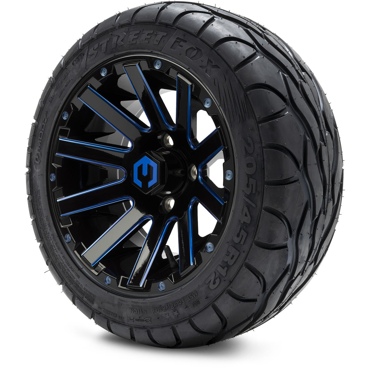 MODZ® 12" Mauler Glossy Black and Blue with Ball Mill Wheels & Street Tires Combo