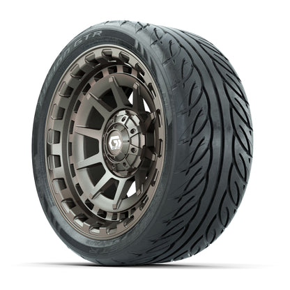 GTW® Barricade Satin Bronze 14 in Wheels with 205/40-R14 Fusion GTR Steel Belted Street Tires – Full Set