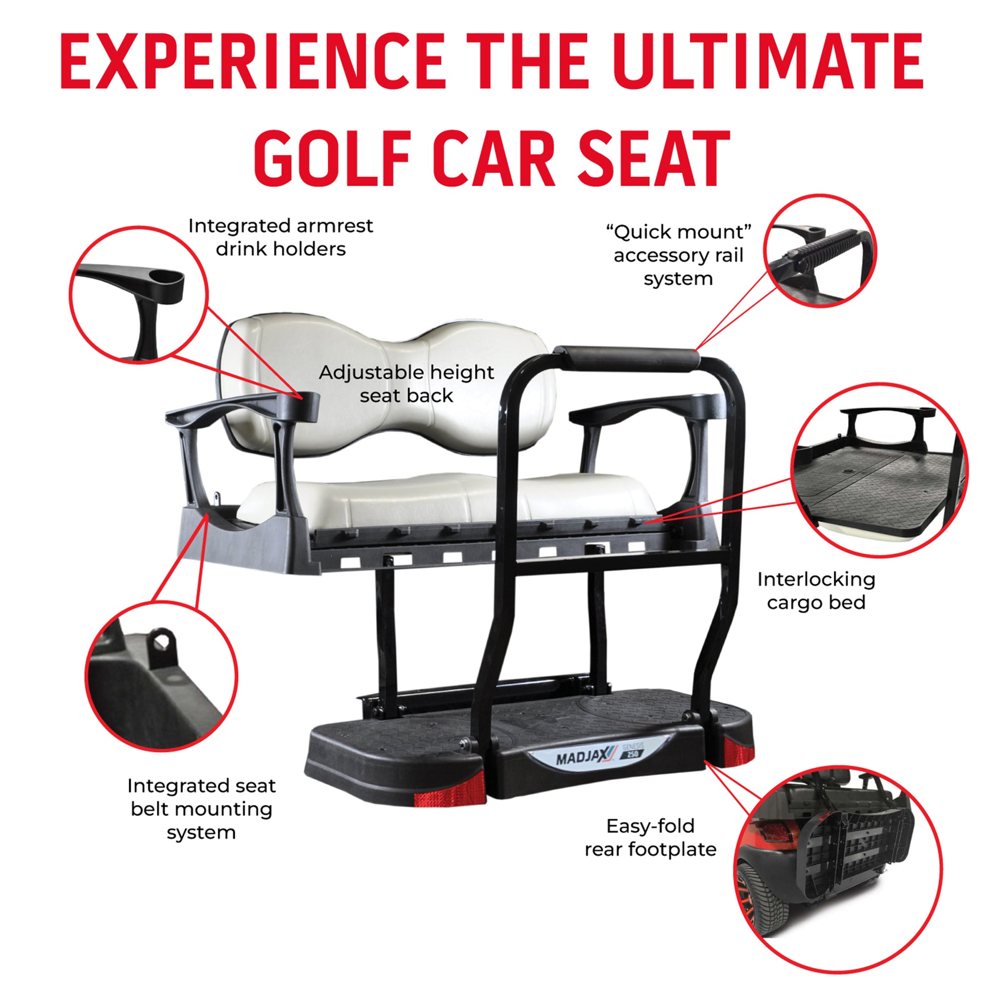 Club Car DS MadJax® Genesis 300 Rear Seat with Deluxe Black Seat Cushions (Years 2000-Up)