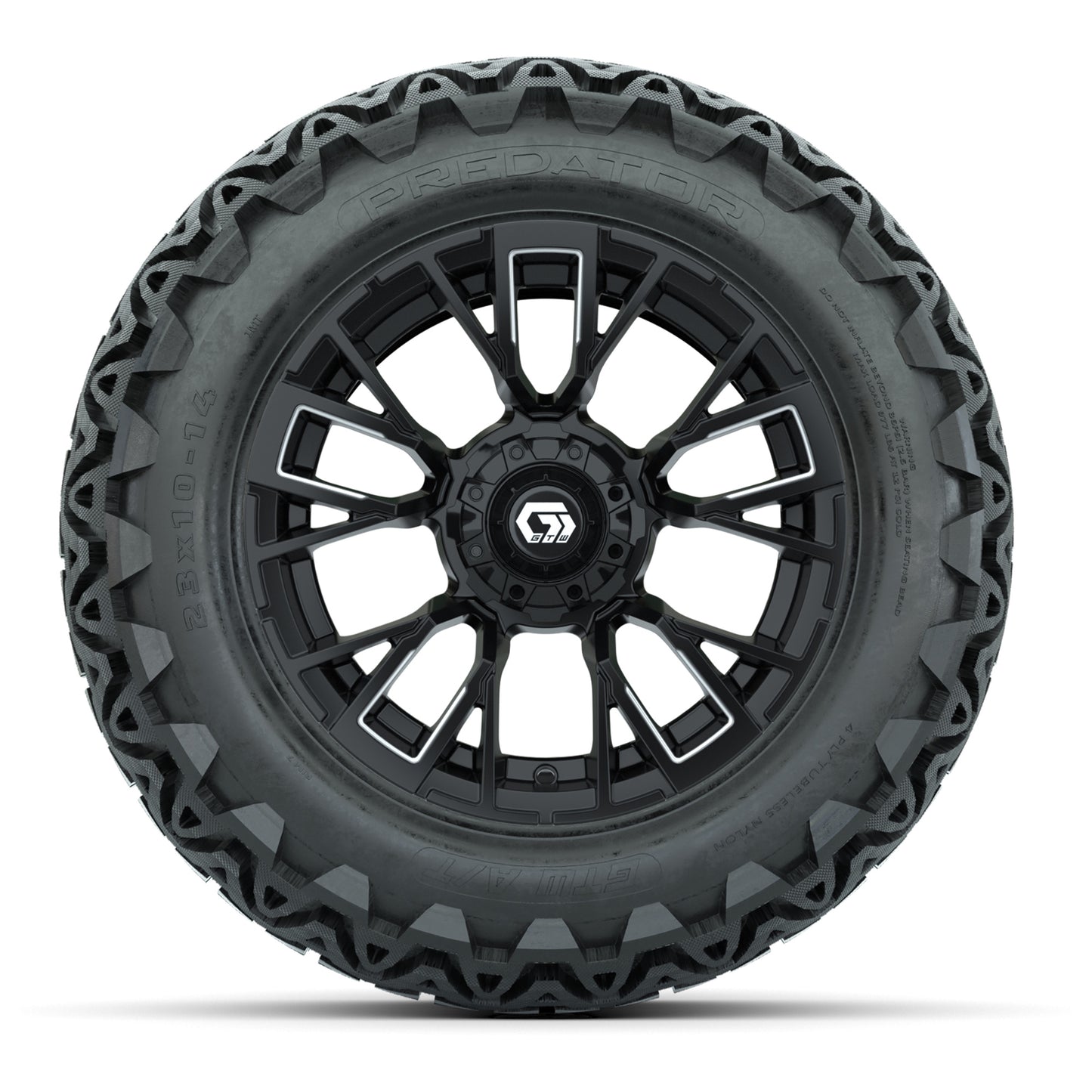 GTW® Vandal Matte Black/Machined 14 in Wheels with 23x10-14 Predator All-Terrain Tires – Full Set