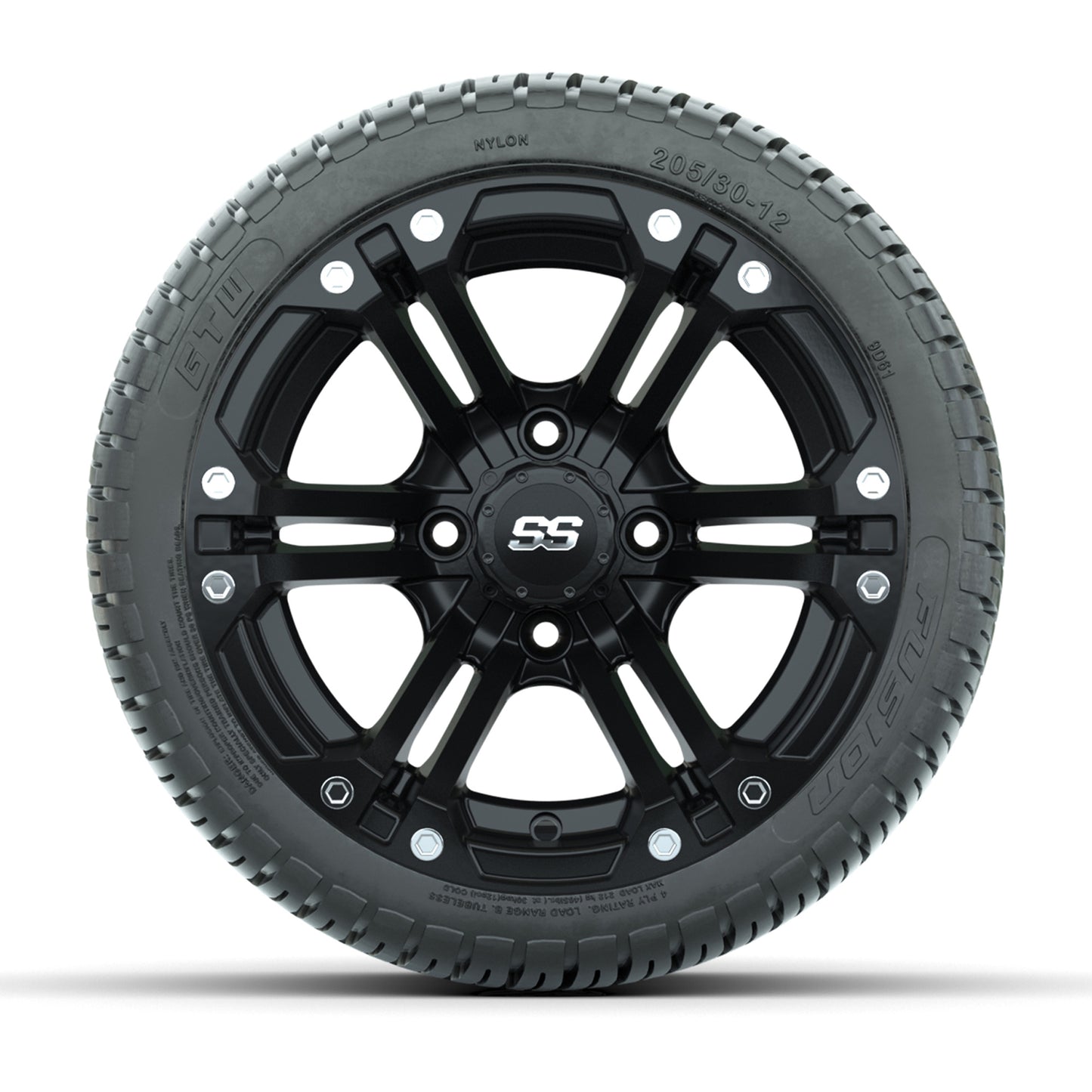 GTW Specter Matte Black 12 in Wheels with 205/30-12 Fusion Street Tires – Full Set