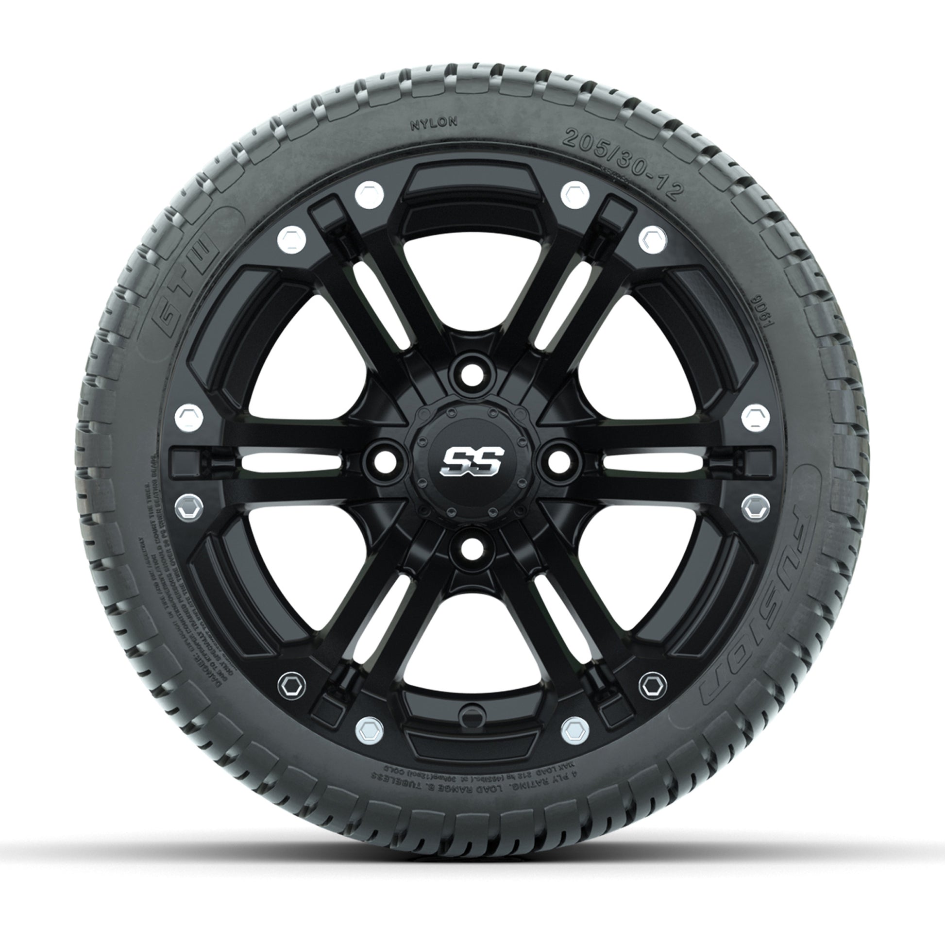 GTW Specter Matte Black 12 in Wheels with 205/30-12 Fusion Street Tires – Full Set