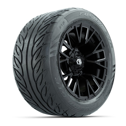 GTW® Vandal Matte Black/Machined 14 in Wheels with 255/45-R14 Fusion GTR Steel Belt Radial Street Tires – Full Set