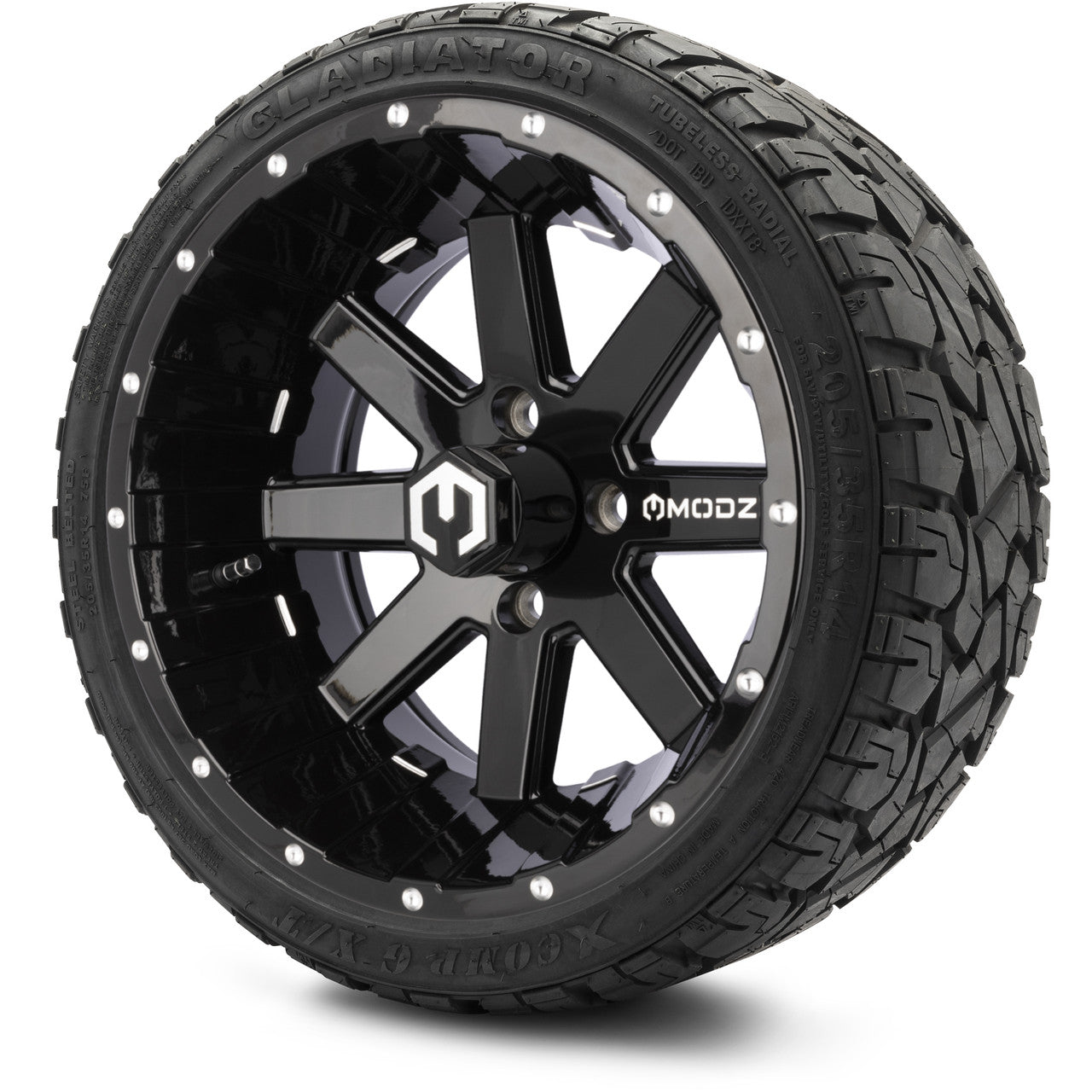 MODZ® 14" Assault Glossy Black with Ball Mill Wheels & Off-Road Tires Combo