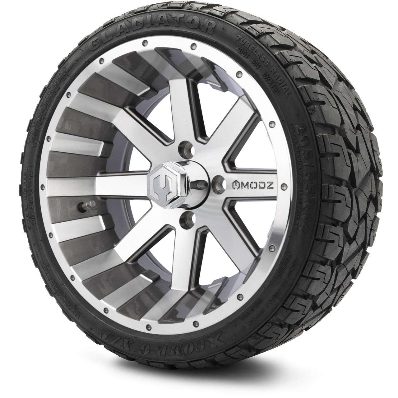 MODZ® 14" Assault Machined Gunmetal Wheels & Off-Road Tires Combo