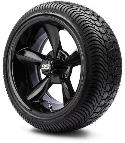 MODZ® 14" Godfather Glossy Black Wheels & Street Tires Combo