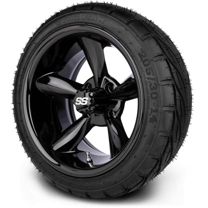 MODZ® 14" Godfather Glossy Black Wheels & Street Tires Combo