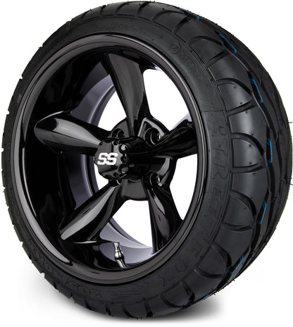 MODZ® 14" Godfather Glossy Black Wheels & Street Tires Combo