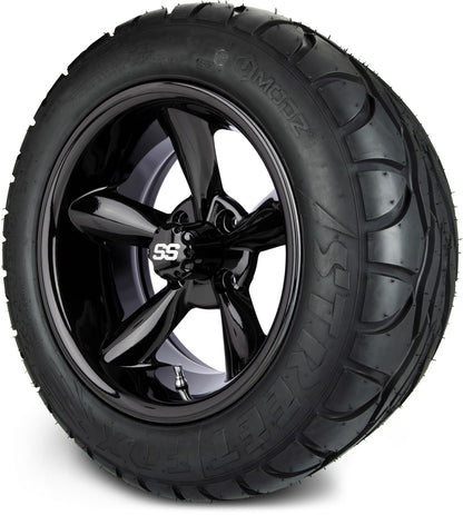 MODZ® 14" Godfather Glossy Black Wheels & Street Tires Combo