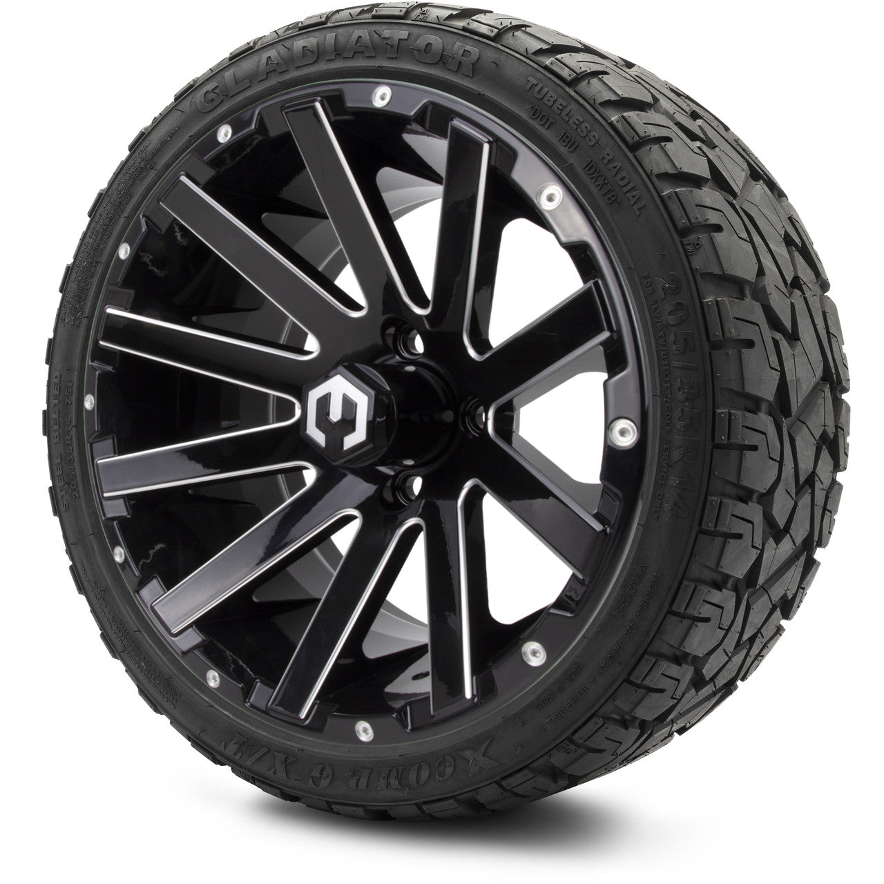MODZ® 14" Mauler Glossy Black with Ball Mill Wheels & Off-Road Tires Combo