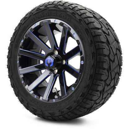 MODZ® 14" Mauler Glossy Black and Blue with Ball Mill Wheels & Off-Road Tires Combo